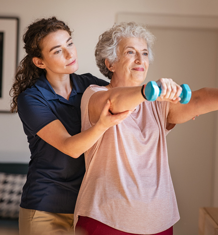 Care Builders caregiver and patient exercising Care Builders caregiver and patient exercising