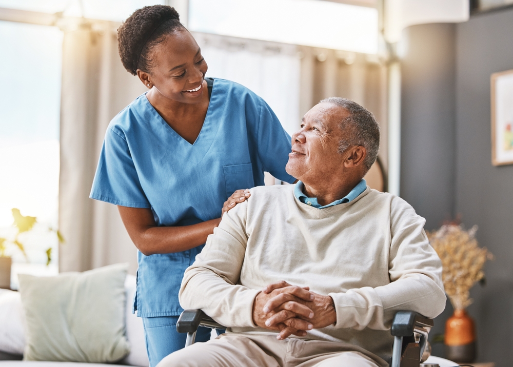 Help,,Support,And,Wheelchair,With,Nurse,And,Old,Man,For