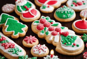 A table full of brightly colored sugar cookies in different shapes.