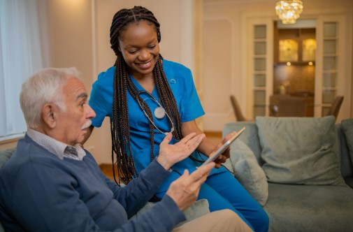 Caregiver helps client